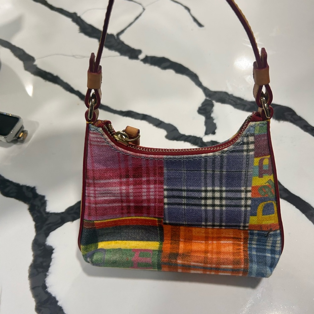 Dooney & Bourke Red and Blue Mini Bag with Patchwork Design